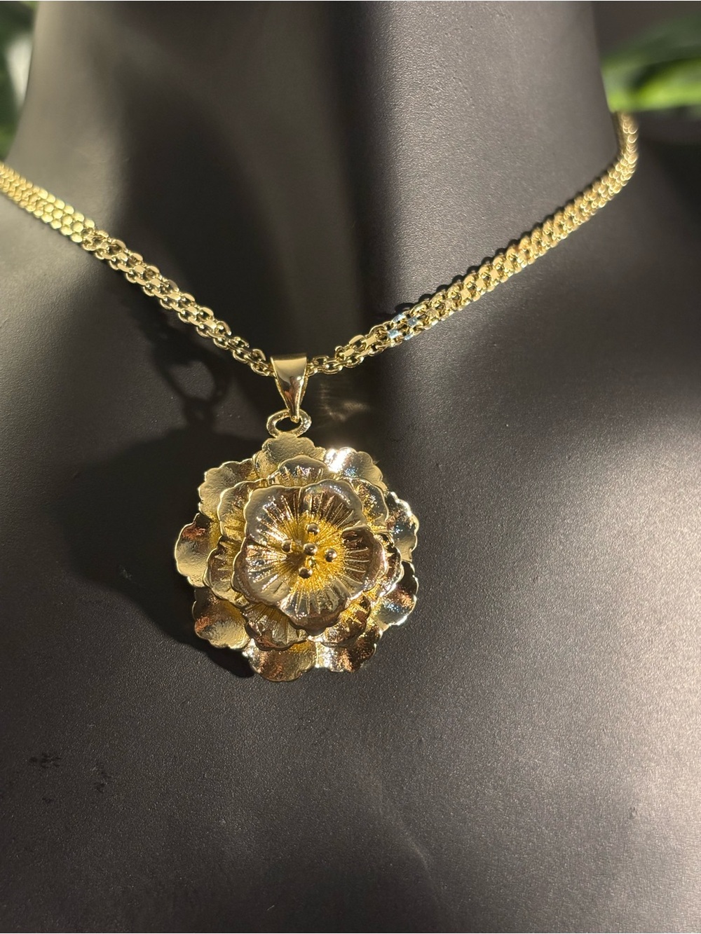 ” Gold Filled Layered Floral Pendant Necklace – Statement Flower